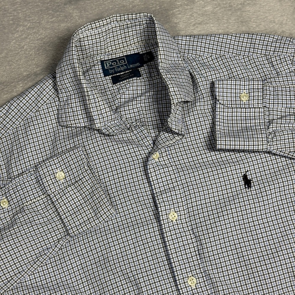 Polo Ralph Lauren Button Down Mens L Blue Regent Classic Fit Check Shirt 13070